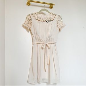 Cream Embellished Belted Dress